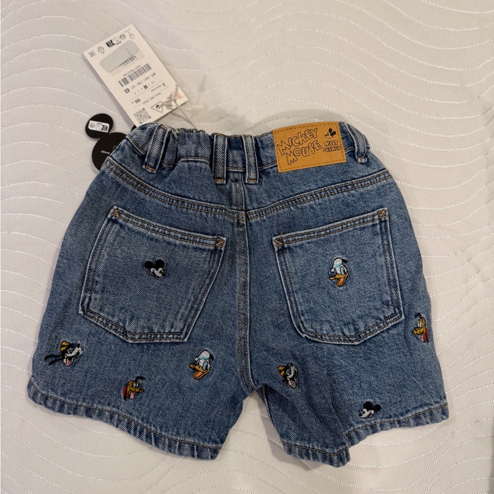ZARA Disney Mickey Mouse Embroidered Denim Kids Shorts - Blue